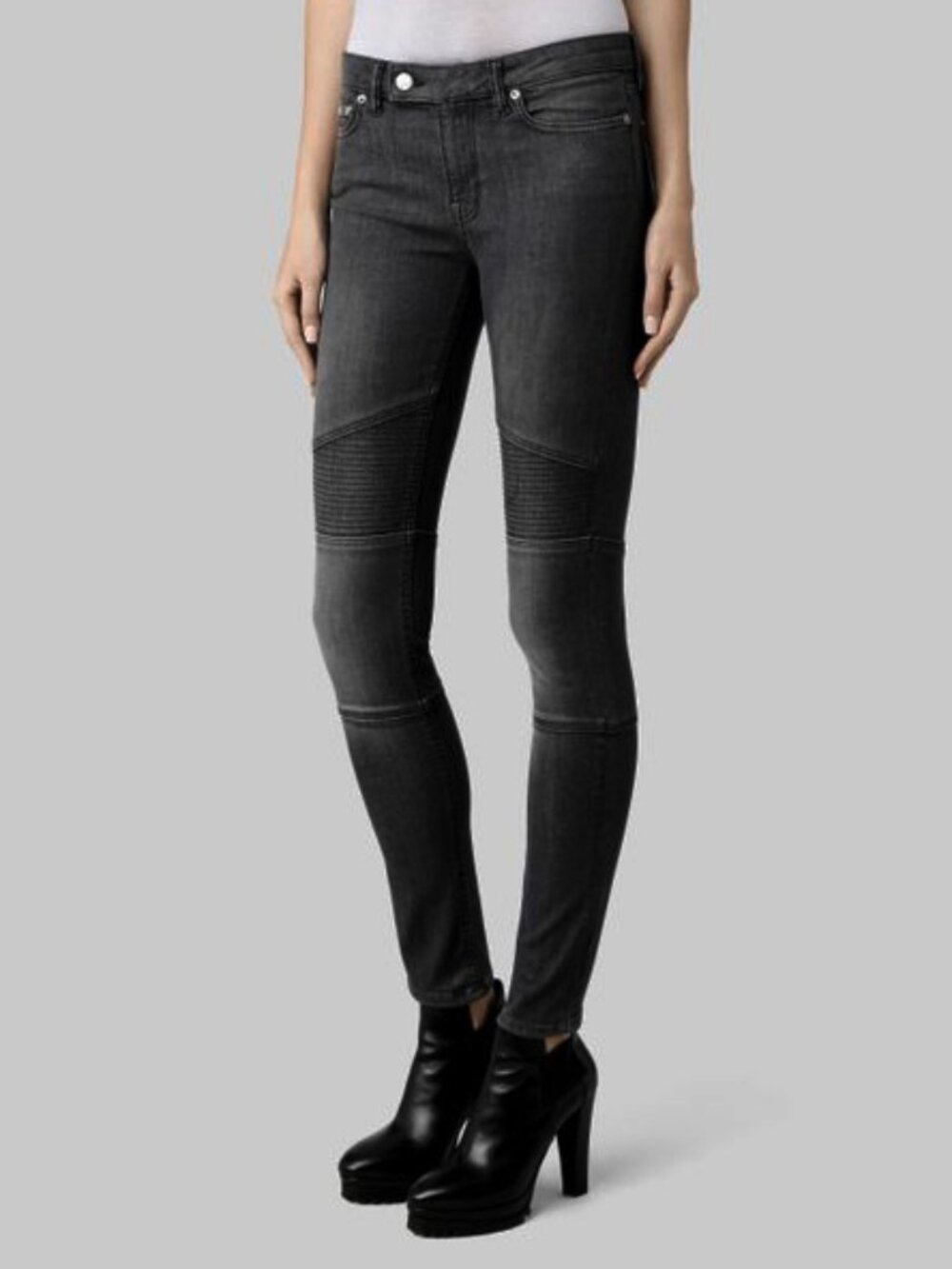 All Saints Black Moto Biker Jeans